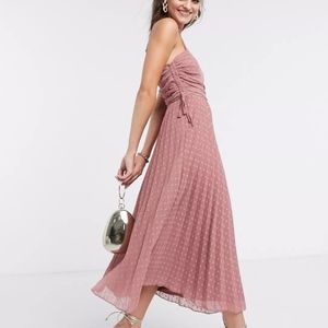 Pink polka dot midi dress